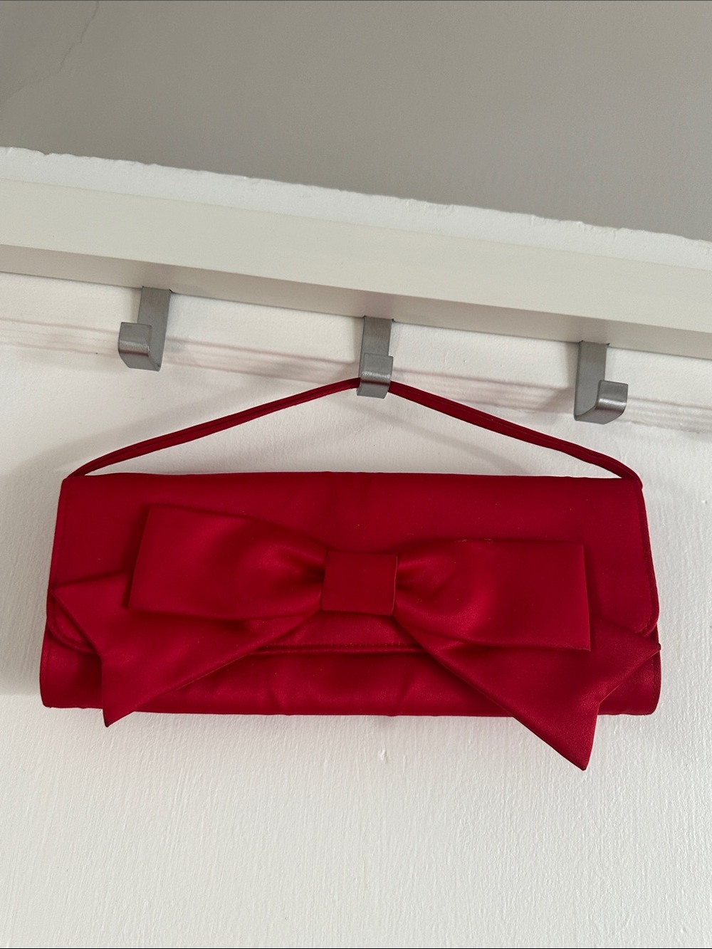 Red Satin Bow Clutch Bag